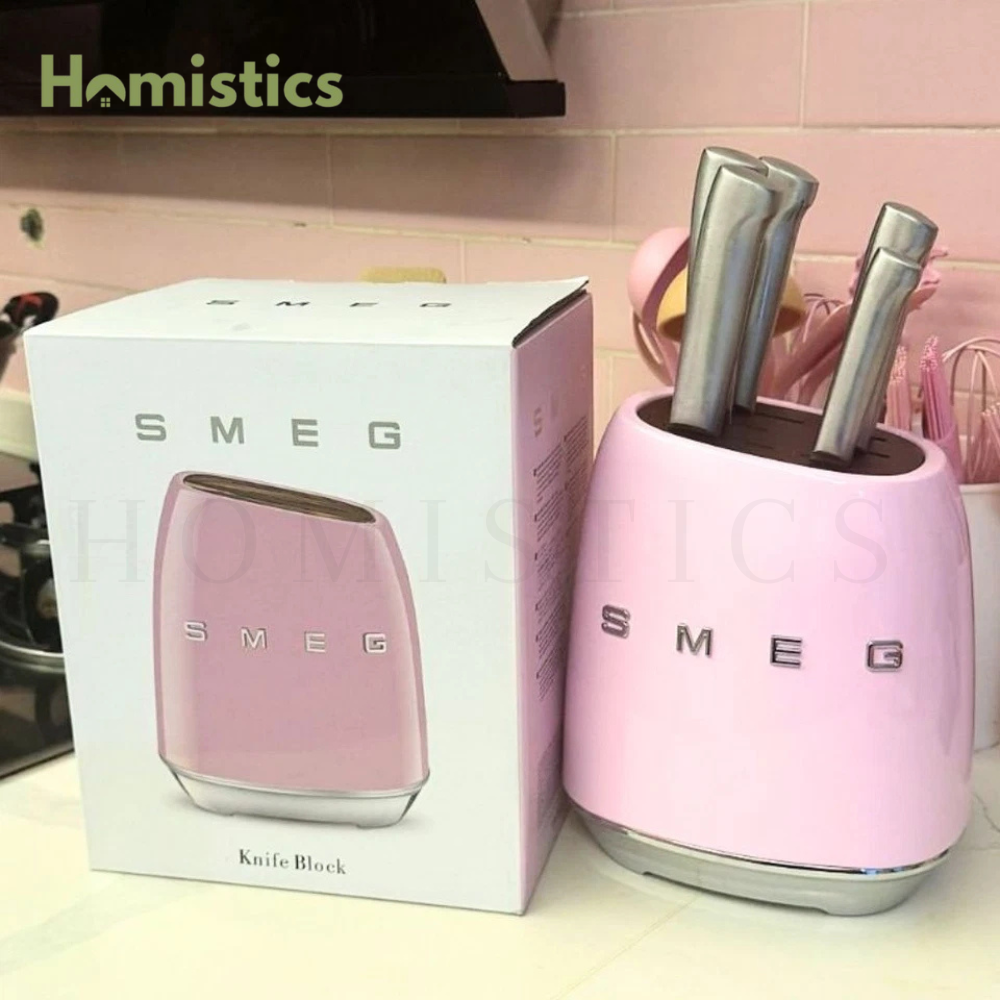 SMEG pink kitchen knife set stainless steel