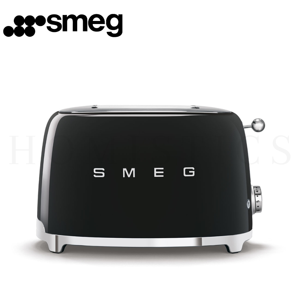 SMEG Retro 2 Slice Toaster Black Front View – 1950s Style Kitchen Appliance