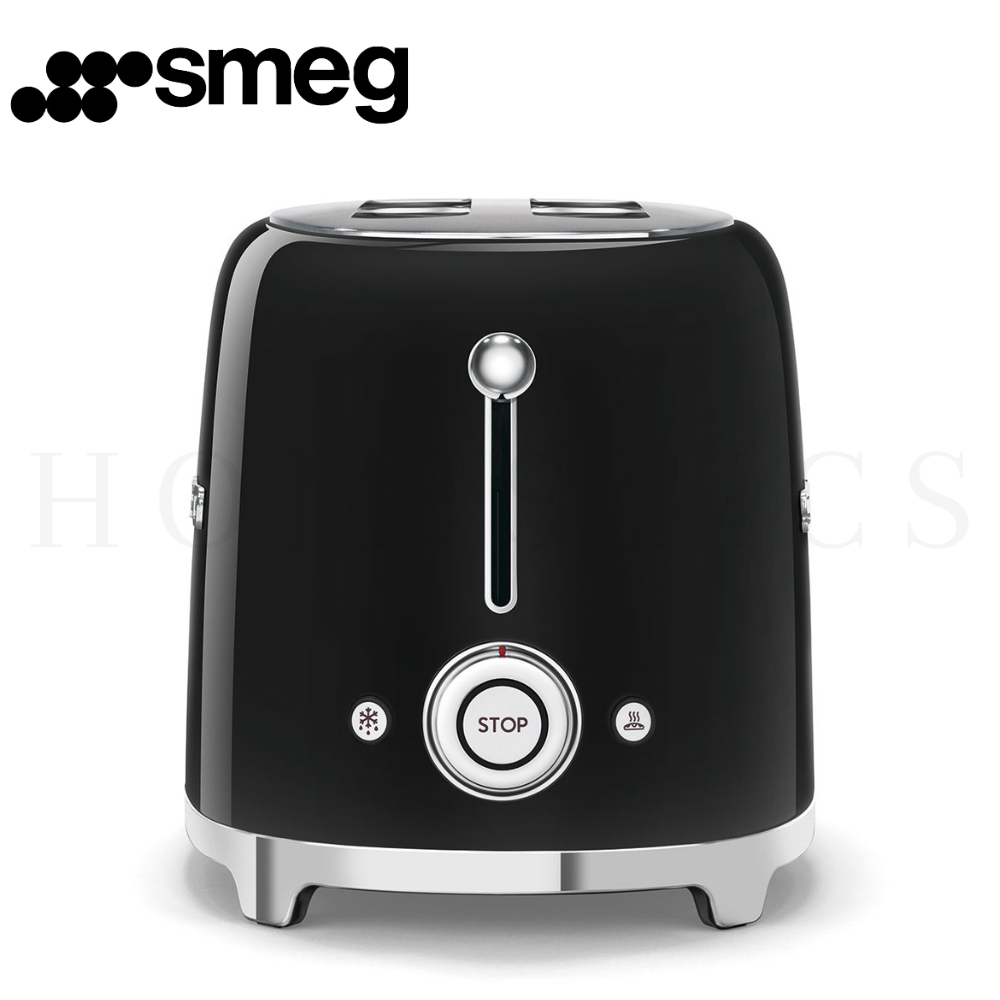 SMEG Retro 2 Slice Toaster Black Front View – 1950s Style Kitchen Appliance