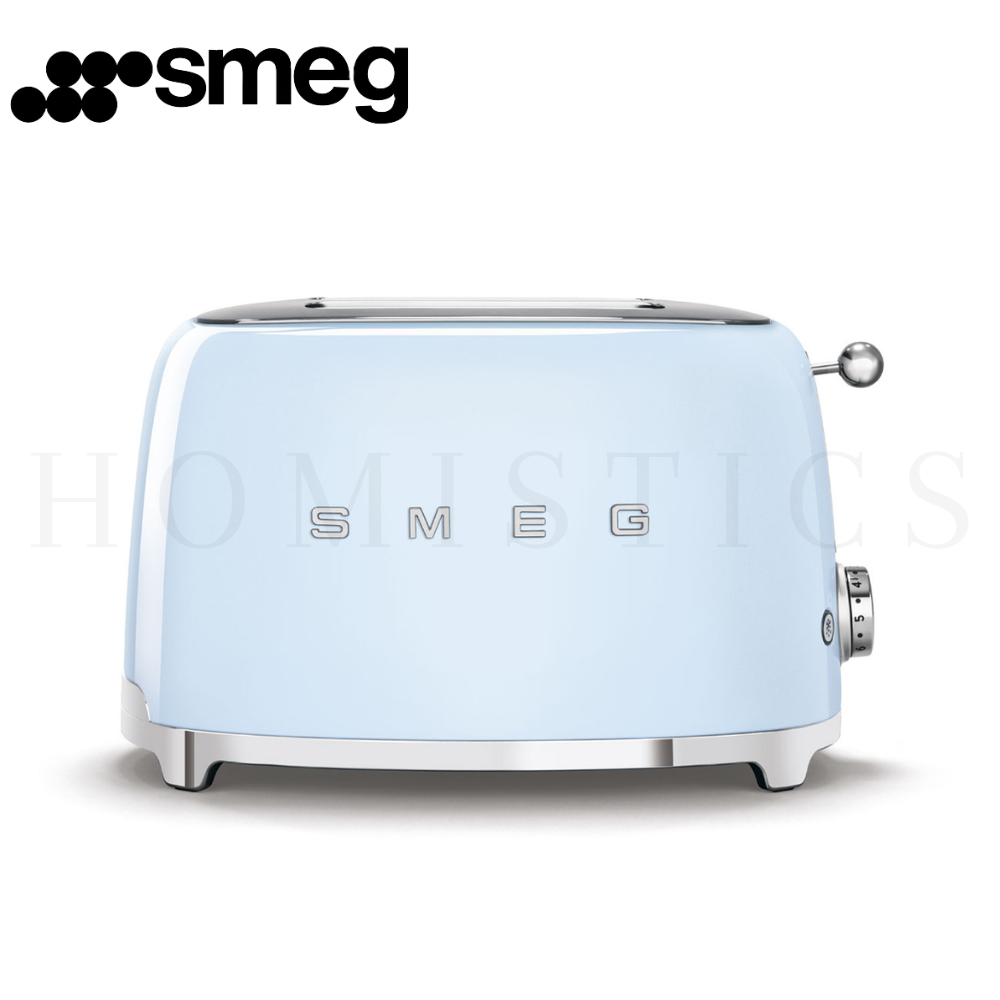 SMEG Retro 2 Slice Toaster Pastel Blue Front View – 1950s Style Kitchen Appliance