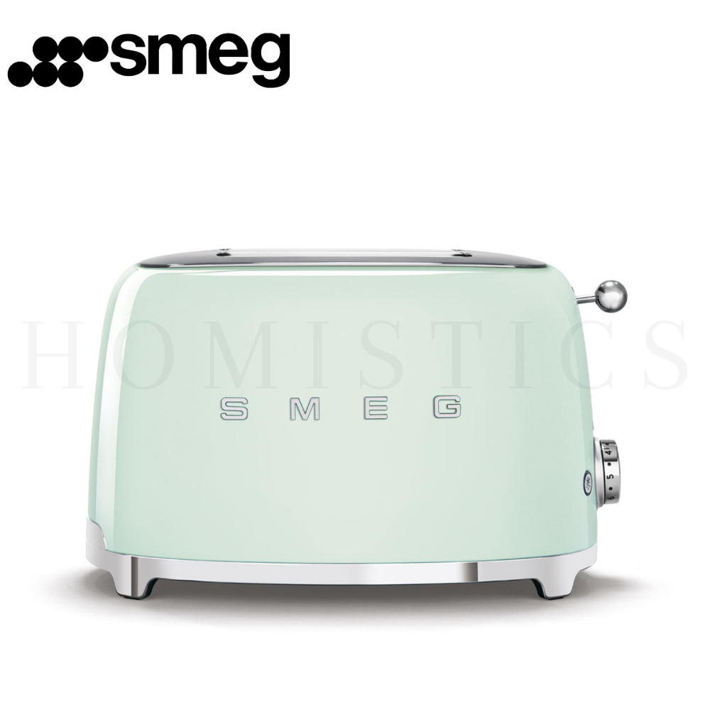SMEG Retro 2 Slice Toaster Pastel Green Front View – 1950s Style Kitchen Appliance