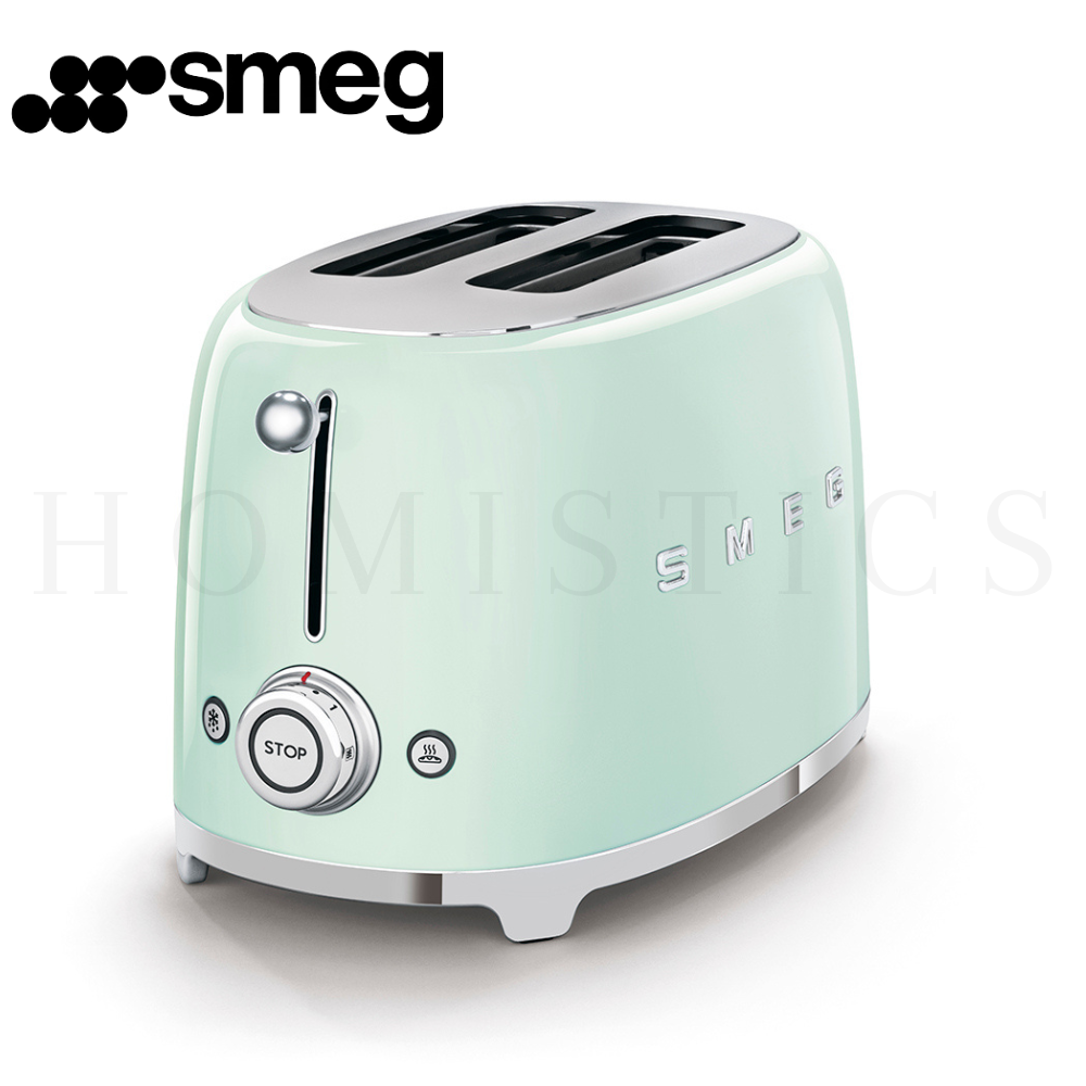 SMEG Retro 2 Slice Toaster Pastel Green Front View – 1950s Style Kitchen Appliance