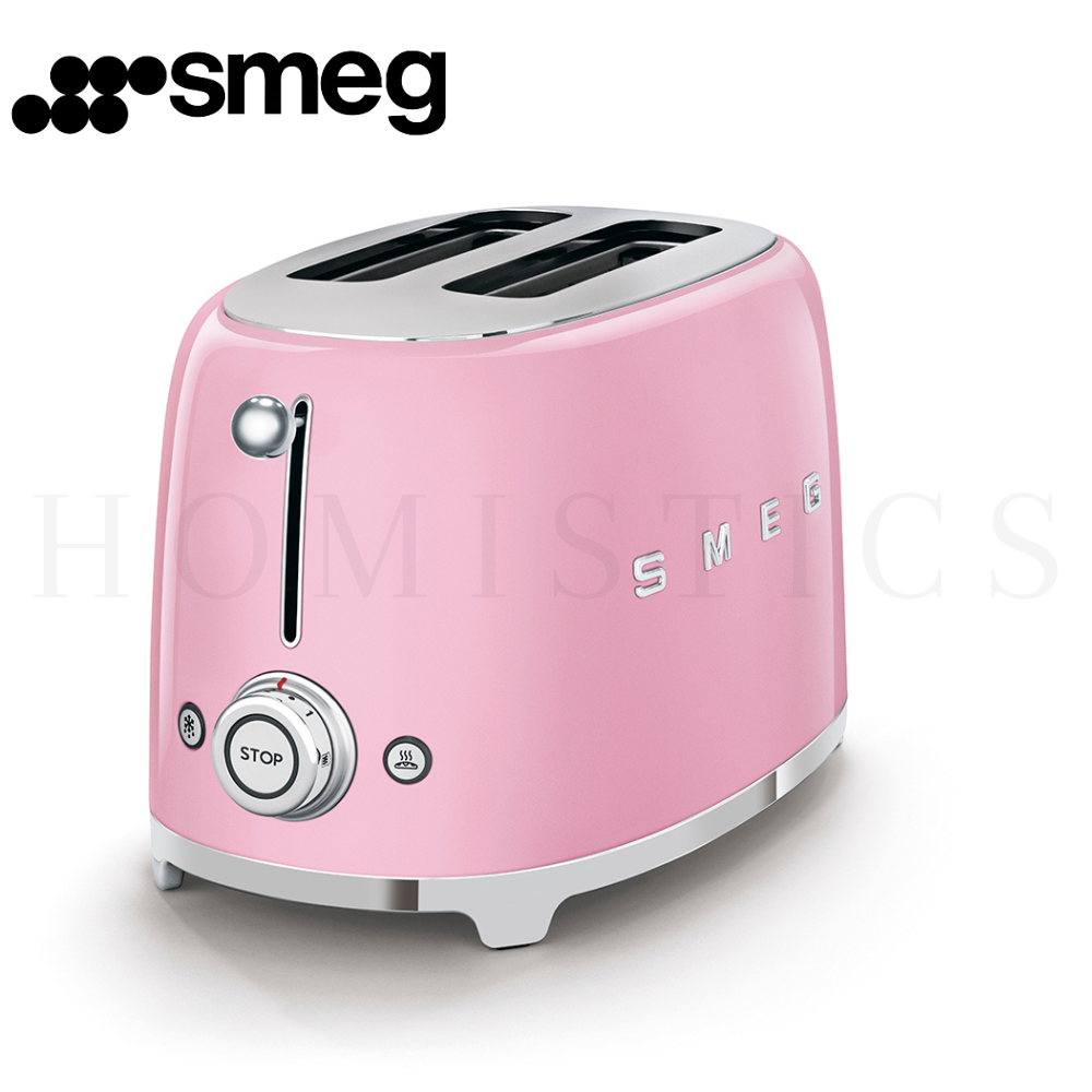 SMEG Pink Retro Toaster Side View with Control Settings and Vintage Design