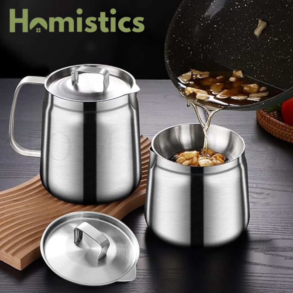 1.5 Litre Stainless Steel Oil Strainer Pot with Fine Mesh Filter